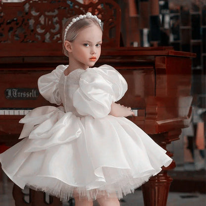 Lovely White Satin Flower Girl Dress for Wedding Dresses Little Princess Bow Kids Birthday Party Evening Customise Gowns