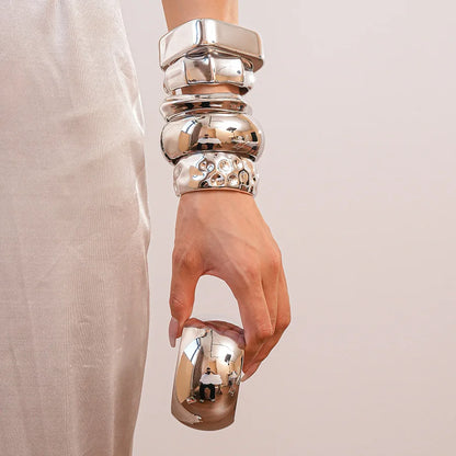 Punk Silver Color Acrylic Cuff Bracelet for Women Men Geometric Round Wide Bracelets Bangles Party Hand Accessories Gifts F