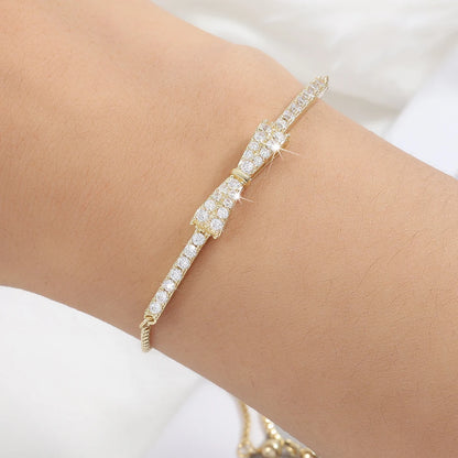 ZAKOL Fashion Bow Zirconia Crystal  Adjustable Bracelet & Bangle for Women Brilliant CZ Party Jewelry