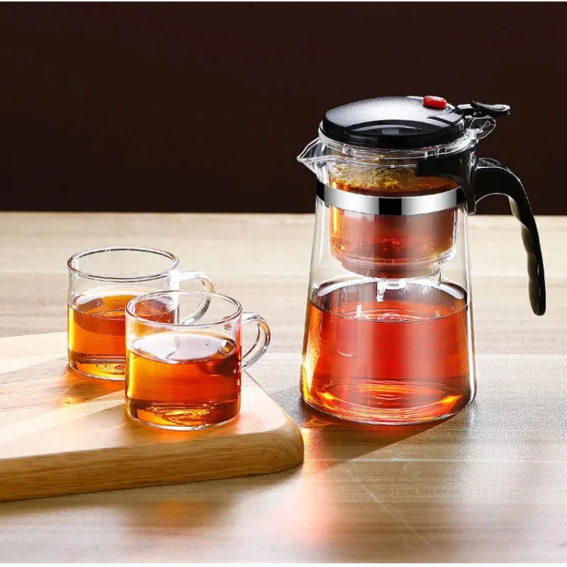【Household Tea Infuser Kettle】Heat-Resistant Glass Tea Pot with Separator - for Loose Leaf Tea, Herbal Tea & Flower Tea