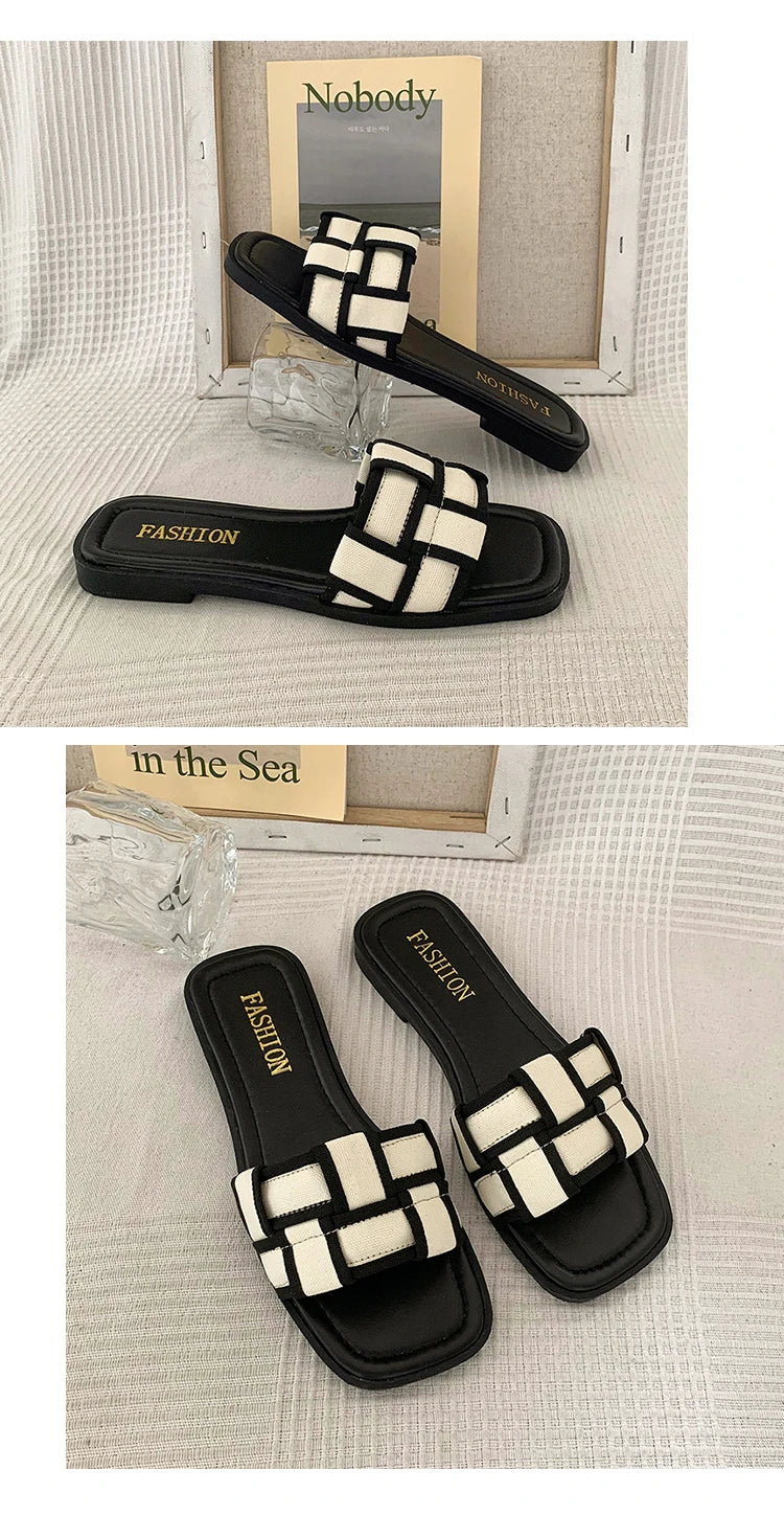 Summer 2025 Braided Flip-flops Women's Open-toe Wear Temperament with Chunky Fashion Slippers, Beach Shoes, Women's Shoes