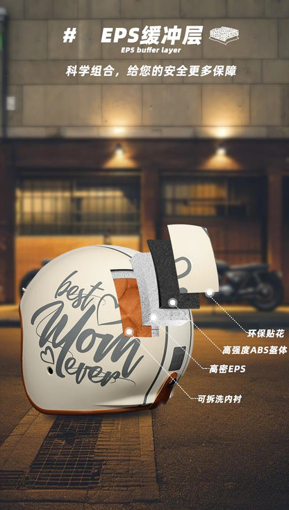 Orz Motorcycle Retro Helmet Men's and Women's Motorcycle Safety Helmet Electric Car Four Seasons 3/4 Half Helmet Scooter