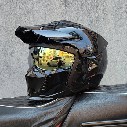 ORZ Street Fighter Combination Helmet Motorcycle Helmet Men's and Women's Retro Full Helmet Four Seasons Detachable DOT