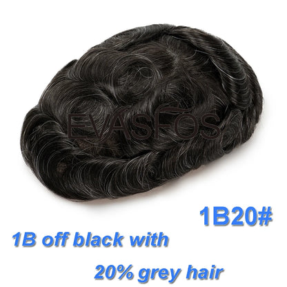 Curly PU Male Hair Prosthesis 0.12mm Injection Skin Toupee Men Durable Wigs For Men Human Hair System Unit Capillary Prosthesis
