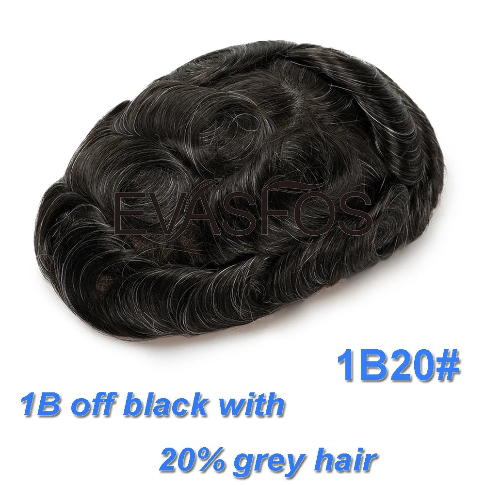 EVASFOS 0.02-0.04mm Super Thin Skin Men's Toupee Natural European Human Hair Male Wig Prosthesis Hair System For Men