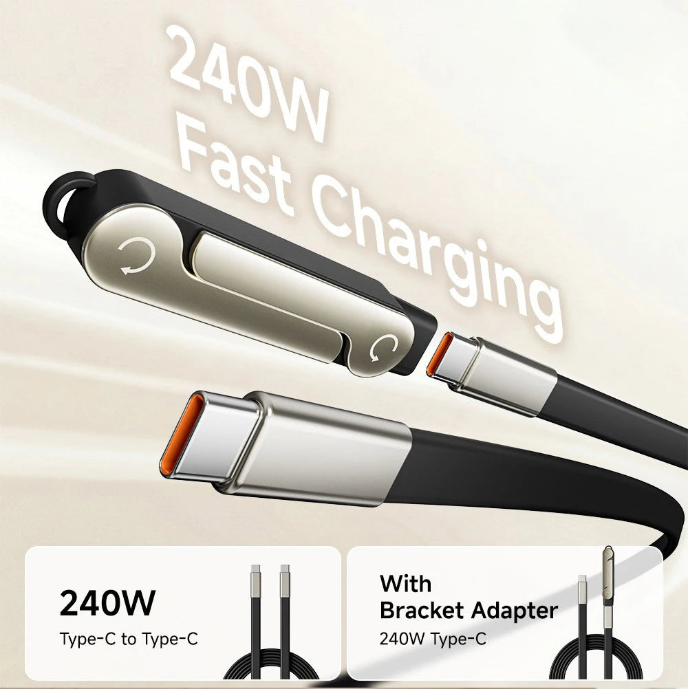 2-IN-1 Type-C Cable Foldable Mobile Phone Holder 240W Fast Charging Data Cable USB C TO USB C Phone Charge Bracket Dual PD cable