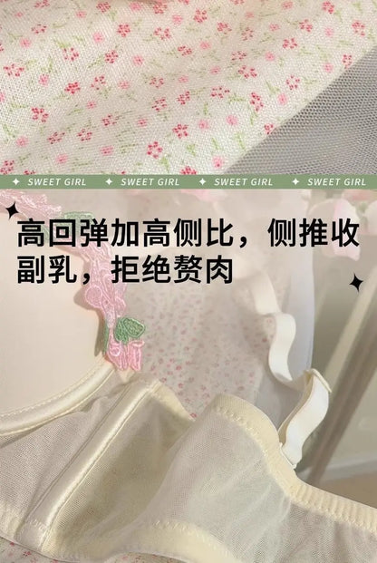 New French Retro Sexy Lace Sweet Floral Embroidery Bra Push-up Bra