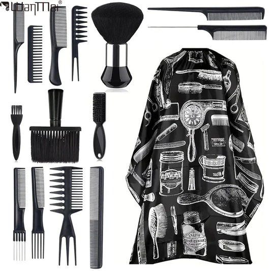 WANMEI Salon Barber Cloak Set Barber Stylist Cloak with Adjustable Buckle Neck Dust Removal Brush and Comb Barber Shop Tool