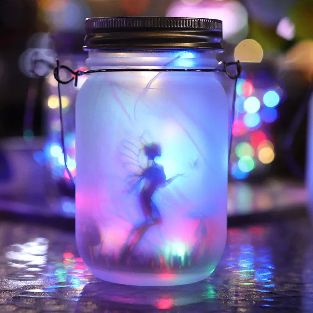 Portable Solar Lantern, Fairy Lights, Garden Ornament Outdoor Hanging Frosted TreeTable, Yard, Patio, Lawn, Glass Mason Jar Lamp