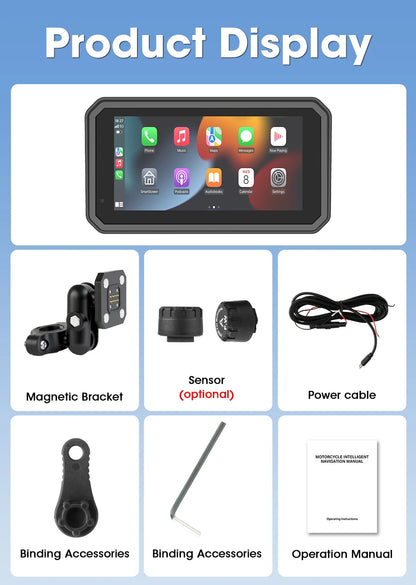 6.25 Inch Portable Quick Disassembly Motorcycle Carplay Android Auto GPS for Moto Navigation IP67 Waterproof IPS Display TPMS