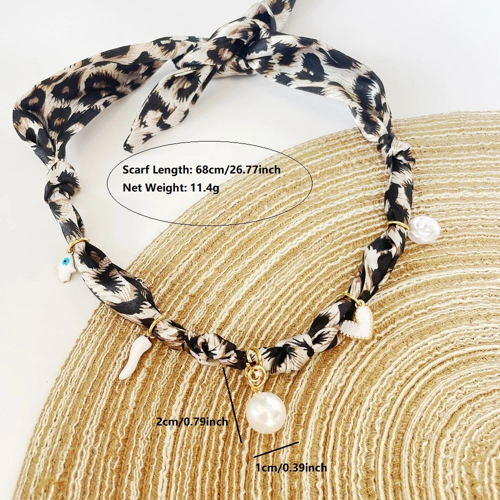 Women’s Fashion Scarf Necklace with Large Stainless Steel Heart Pendant Stackable Bandana Jewelry