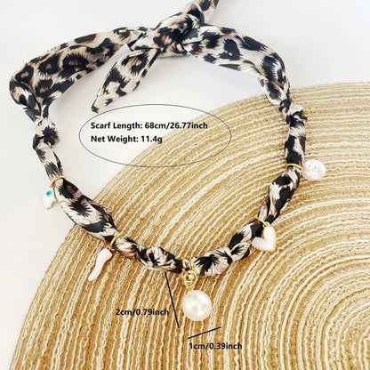 Women’s Fashion Scarf Necklace with Large Stainless Steel Heart Pendant Stackable Bandana Jewelry