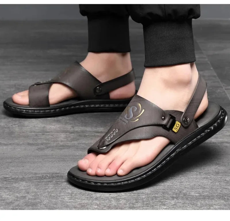 Sandals for Men High Quality Cow Leather Sandals Outdoor Casual Sport Sandals Anti Slip Beach Slippers for Men Summer Slippers