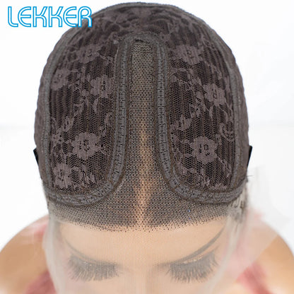 100% Human Hair Wigs Highlight Brown Long Pixie Straight Bob Middle Part lace Front For Women Brazilian Remy hair Glueless Wigs