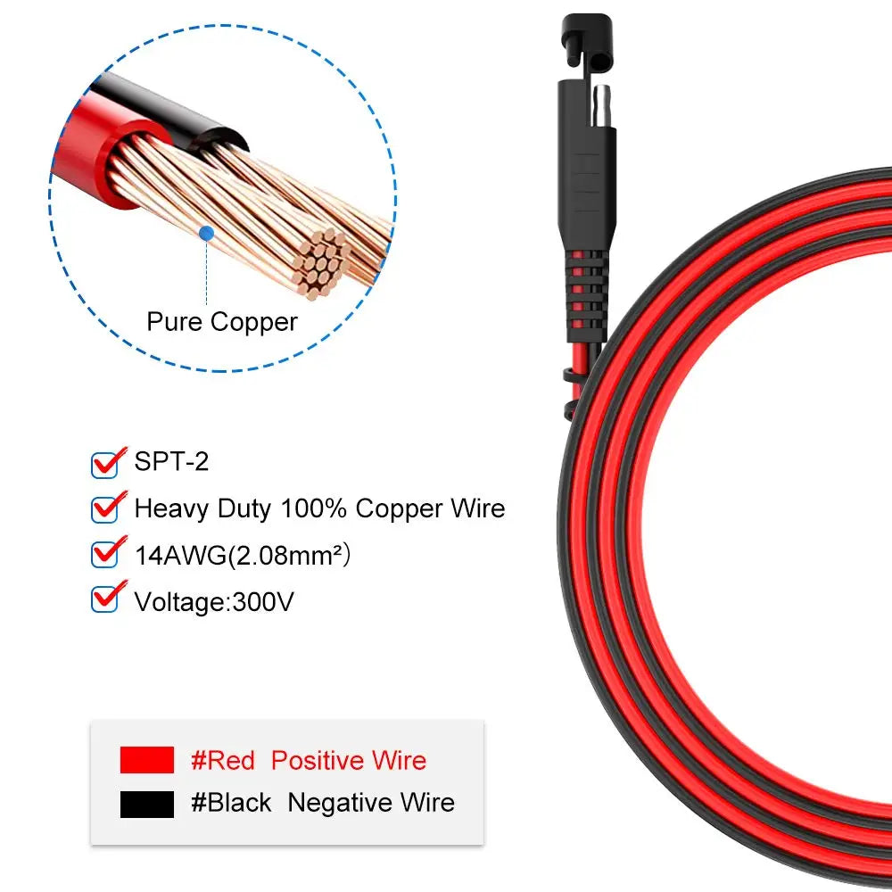 Extractme 14AWG SAE to SAE Extension Cable SAE Power Connector for Car RV Motorcycle Solar Panel SAE Plug Battery Charging Cable