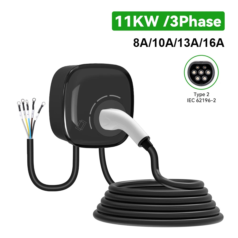 ADPOW 3Phase Type2 EV Charger Station 5M Cable 11kW / 22kW EVSE Charging Wallbox With APP Control Adjust Current Set Delay Time