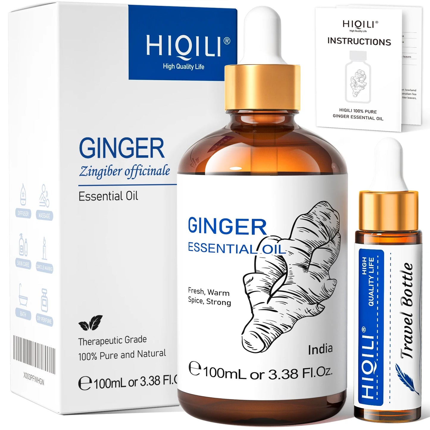 HIQILI Essential Oil Rose Geranium Lavanda Citronela Tea Tree vanille Body Oil Face Skin Care Massage 100ML/3.38fl.oz