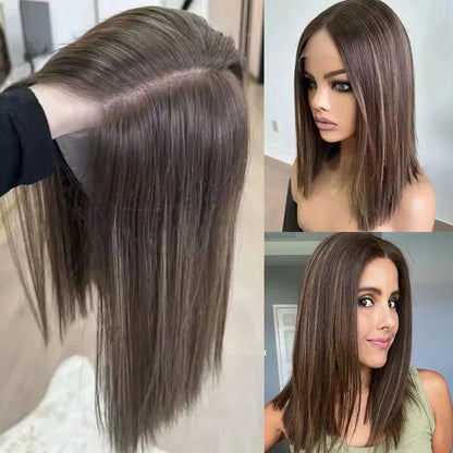 Soft Hair13x4 Straight Synthetic Lace Front Wig for Women Ombre Platinum Blonde Ash Roots Glueless Heat Resistant Fiber Hair Wig