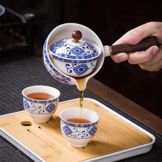 Automatic Rotating Teapots Ceramic Kungfu Teaware Kit Creative Home Tea Maker Filter Side Handle Pot