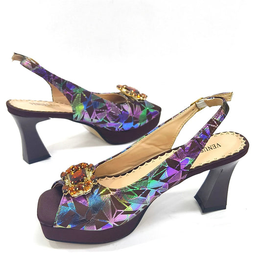 Venus Chan 2025 Elegant Peep-Toe Heels for Women - Perfect Italian Party Shoes & Bag Set with Sparkling Diamond Accents