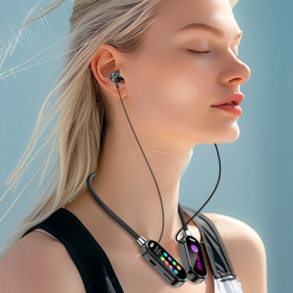 Color Screen Bluetooth 5.4 Earphones Neckband Headphones Wireless Headsets HiFi Stereo Noise Reduction Earbuds for Live Xiaomi