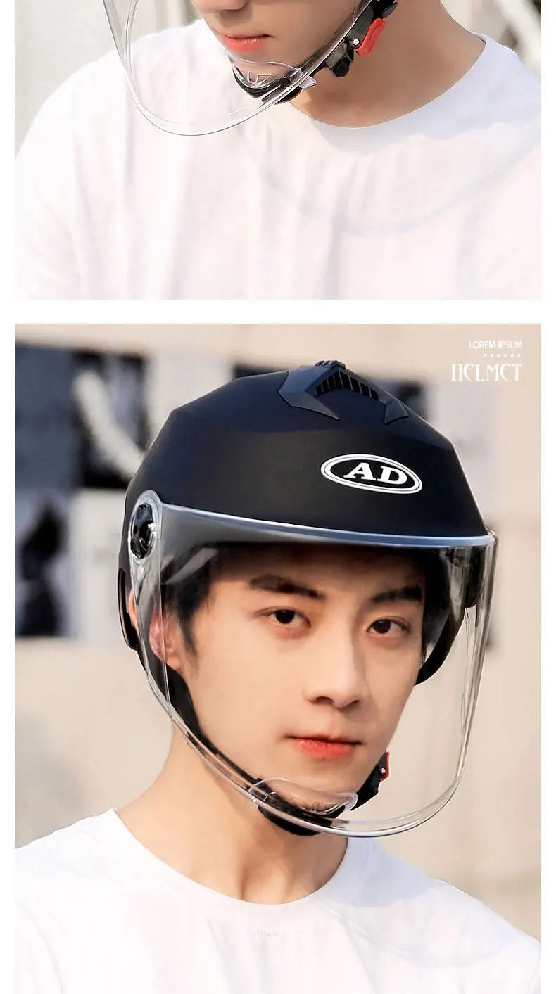 Motorcycle Helmets With Led Lights Moped Helmet Electric Scooter for Men Women With Double Visor Rechargeable Bicycle Light Bike