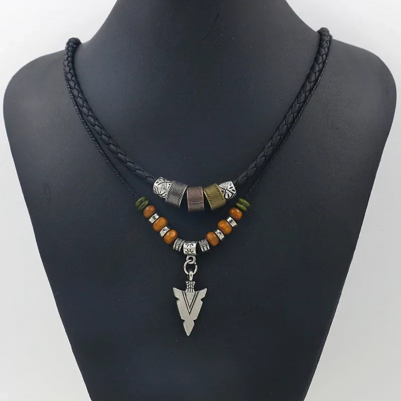 Collana Uomo Artificial Leather Rope Beaded Necklace Men Collier Homme Arrow Pendant Necklace For Men Jewelry Collar Hombre