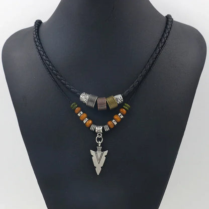 Collana Uomo Artificial Leather Rope Beaded Necklace Men Collier Homme Arrow Pendant Necklace For Men Jewelry Collar Hombre