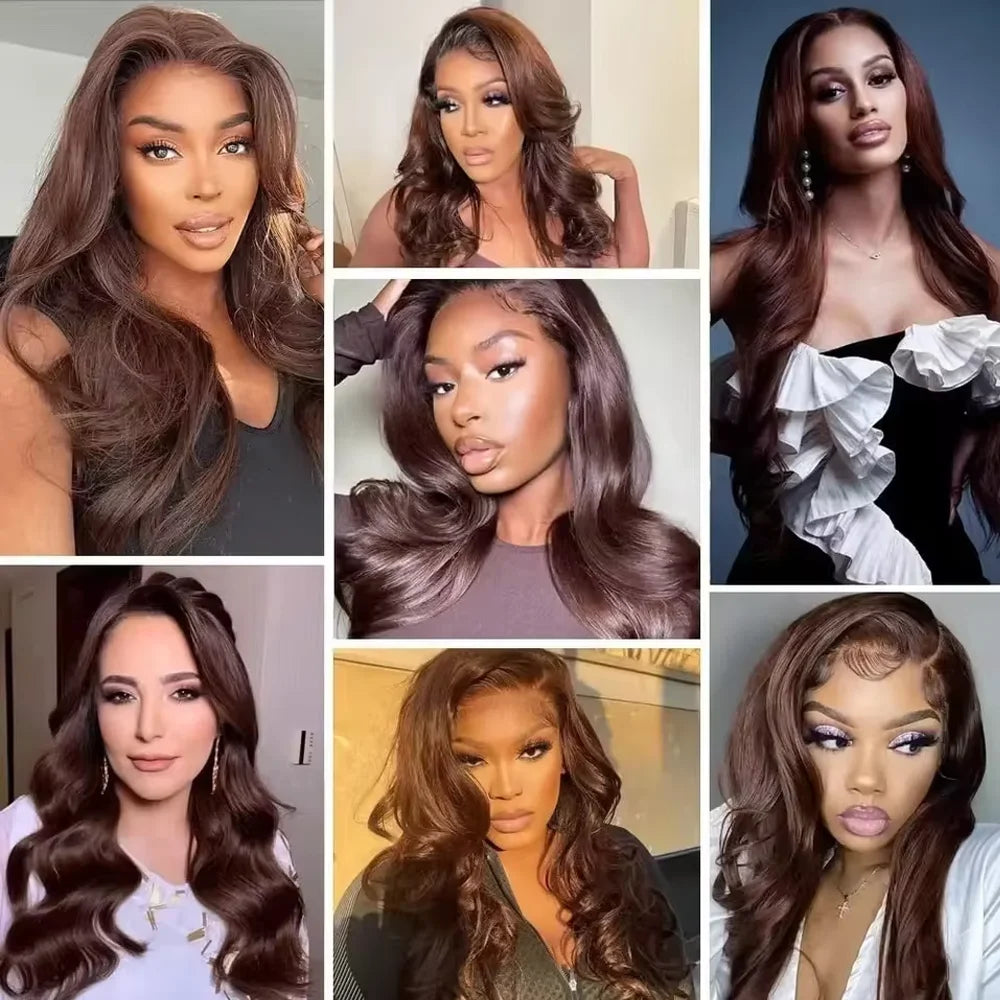 Chocolate Brown Body Wave Human Hair Wigs 13X4 HD Lace Frontal Wigs For Women Colored Brazilian Wet And Wavy Lace Front Wigs