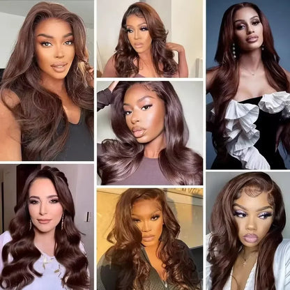 Chocolate Brown Body Wave Human Hair Wigs 13X4 HD Lace Frontal Wigs For Women Colored Brazilian Wet And Wavy Lace Front Wigs