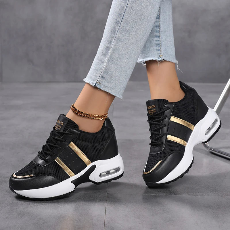 Fashion Women's Platform Shoes Invisible Height-increasing Casual Shoes Ladies Breathable Air-cushion Walking Traveling Shoes