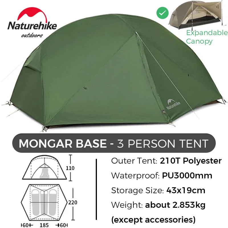 Naturehike Mongar 2 UL/PRO 1-2 Person Backpacking Tent Nylon Waterproof Ultralight Travel Trekking Shelter Tent with Footprint