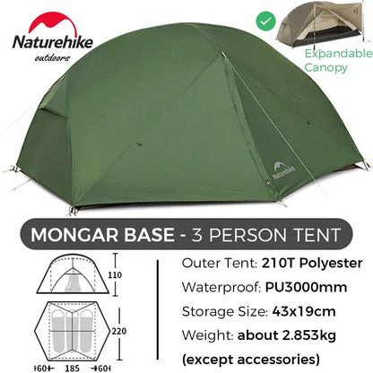 Naturehike Mongar 2 UL/PRO 1-2 Person Backpacking Tent Nylon Waterproof Ultralight Travel Trekking Shelter Tent with Footprint