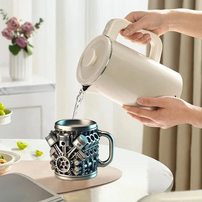 V6 V8 Engines Design Milk Drink Mug Stainless Steel Coffee Mug with Handle Water Drink Cup Insulated Beverage Drinkware