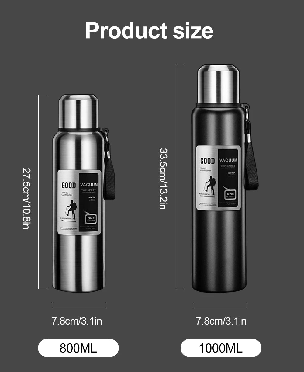 1000ML Stainless Steel Thermos Bottle Sport Thermal Water Bottle Keep Cold and Hot Insulated Cup Outdoor Campping Vacuum Flasks