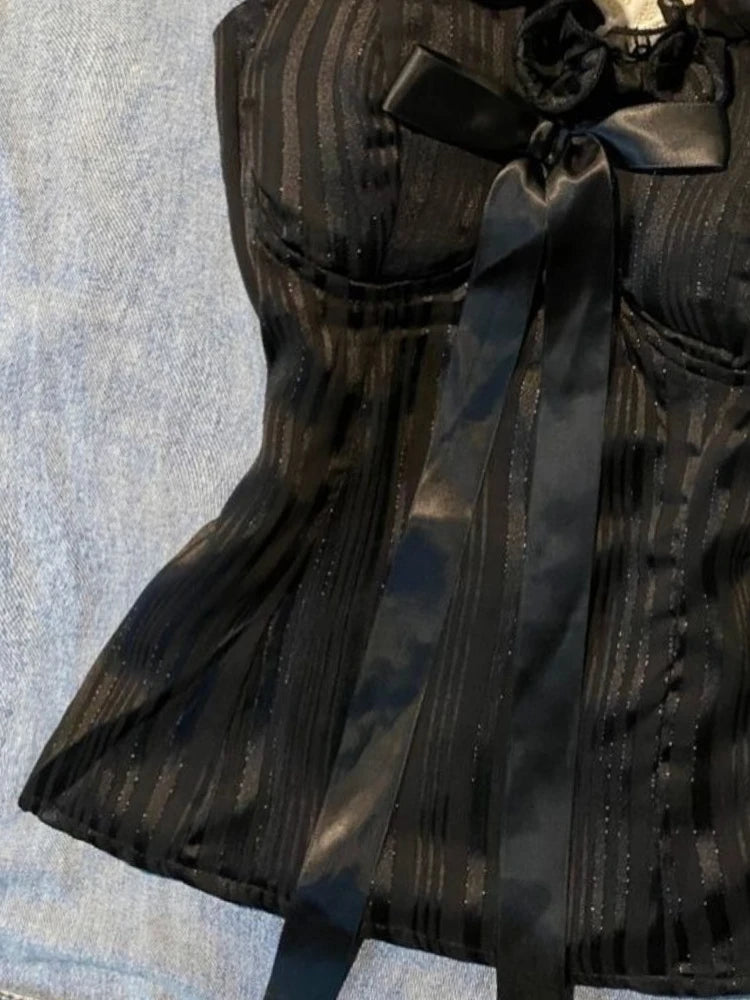 French Pure Desire Sexy Lace-up Vest Women Bow Sling Millennium Sweet Spice Girl Y2k Tops New Retro Hot Chick Aesthetic Clothing