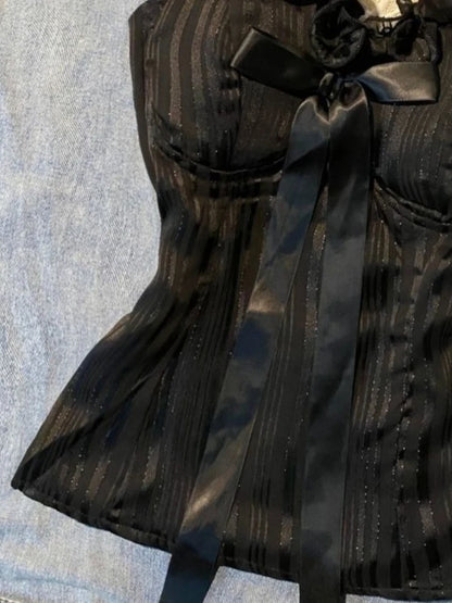 French Pure Desire Sexy Lace-up Vest Women Bow Sling Millennium Sweet Spice Girl Y2k Tops New Retro Hot Chick Aesthetic Clothing