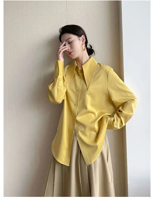 Spring Autumn New Elegant Long Sleeve Loose Shirt Tops Solid Color All-match Fashion Blouse Temperament Korean Women Clothing