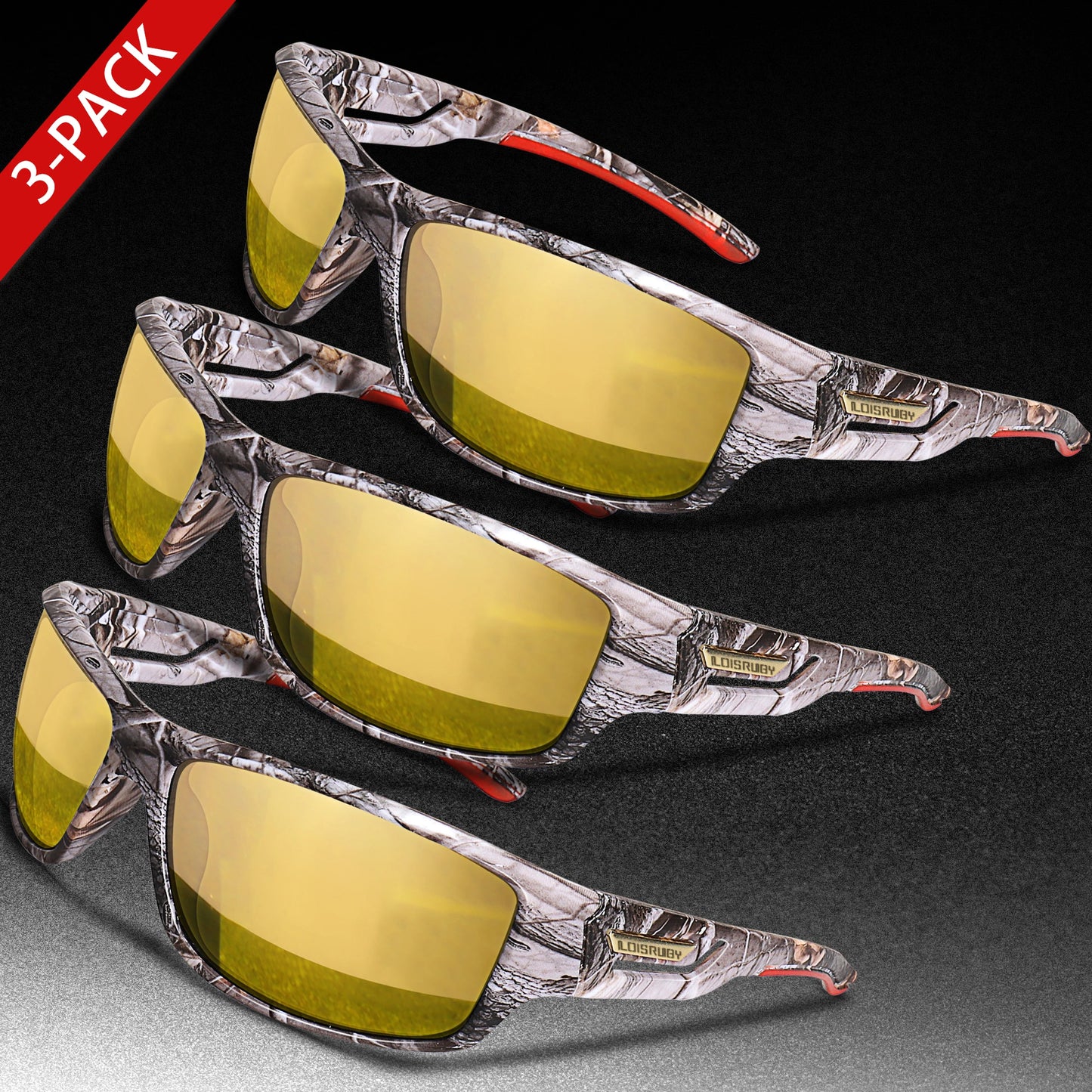 3 Pairs Polarized Fishing Sunglasses Men Camo Military Style UV400 For Cycling Riding, Running, Fishing And Driving
