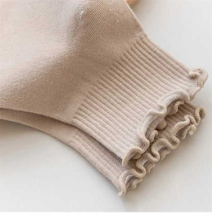 3 Pairs/Lot Cute Socks For Women New Japanese Style Breathable Girls Short Socks Kawaii Solid Socks Frilly Ruffle Socks Casual