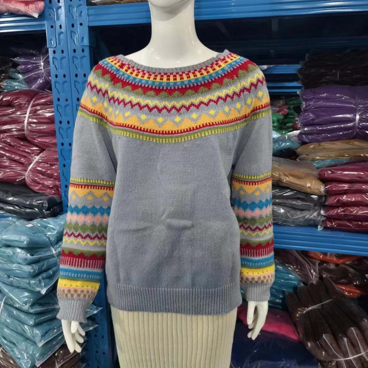 2025 Spring Knitted Women Sweater Print O-neck Long Sleeve Casual Loose Sweaters Female Winter Elegant Trendy Ladies Clothes