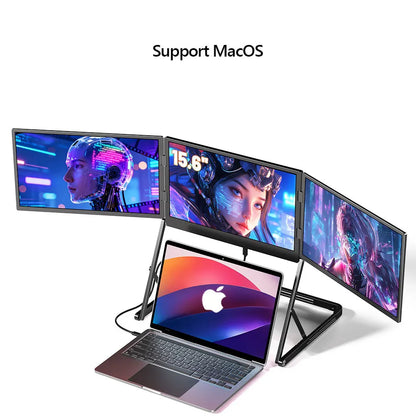 Sibolan 15.6 inch Three Screen Portable Monitor 60Hz 1080P 100% sRGB Metal Body HDMI USB-C Plug External Display For Win mac OS