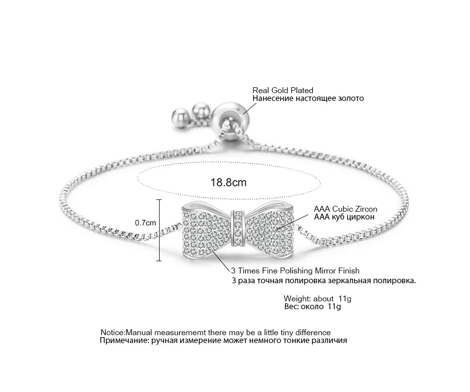 ZAKOL Fashion Bow Zirconia Crystal  Adjustable Bracelet & Bangle for Women Brilliant CZ Party Jewelry