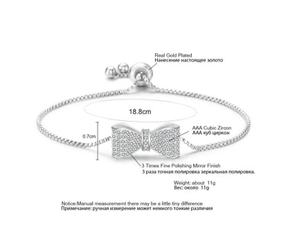 ZAKOL Fashion Bow Zirconia Crystal  Adjustable Bracelet & Bangle for Women Brilliant CZ Party Jewelry