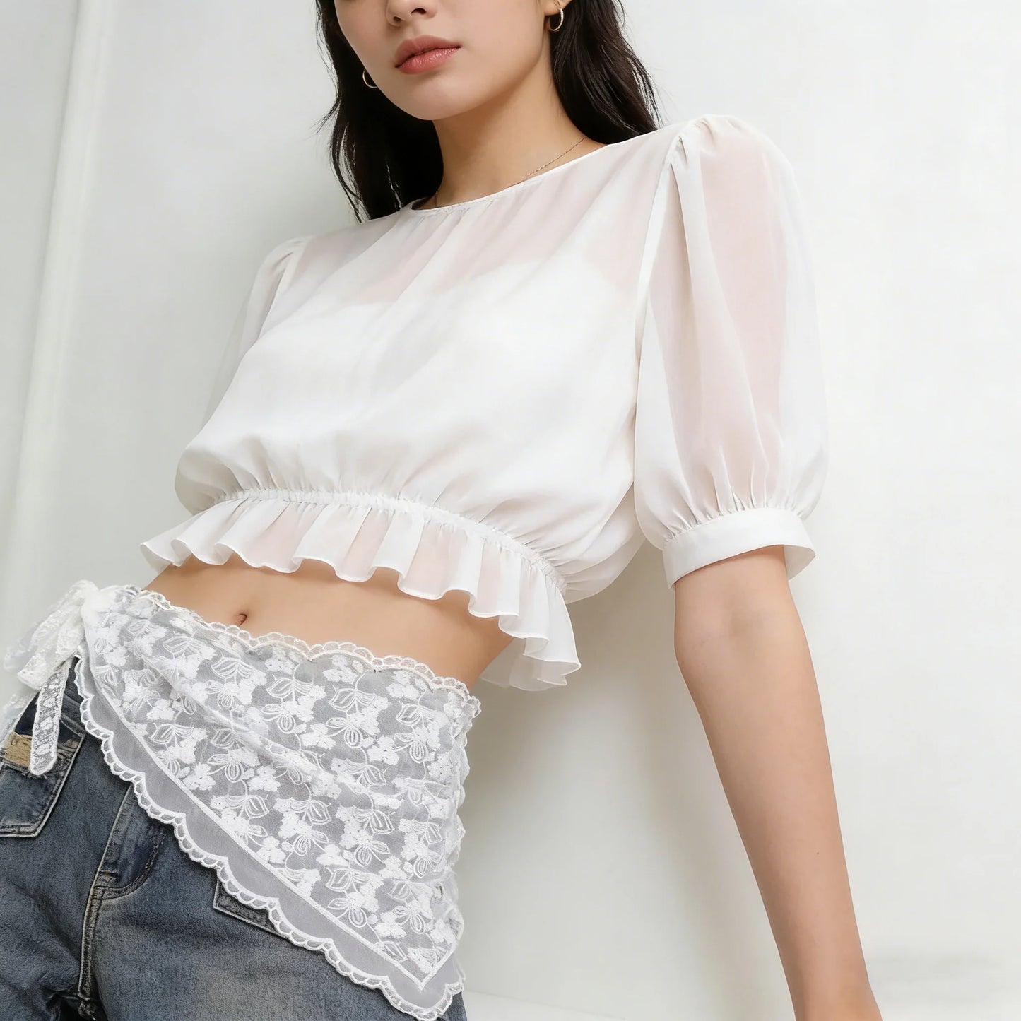 French Lace Up Short Fart Curtain Skirt Spring Layered Skirt INS Women Wrap Skirt Bandage Dress Apron Curtain Expansion Skirt