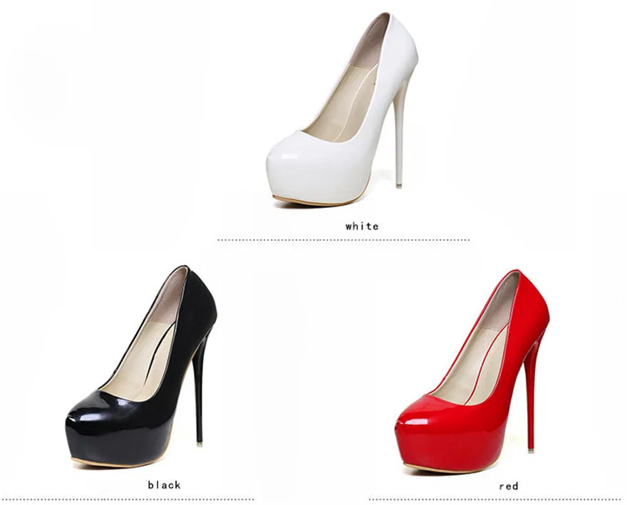 Big Size 35-47 Patent Leather Red Wedding Shoes 2025 Women Round Toe Super High Heels 16cm Pumps Sexy Platform Party Shoes Woman