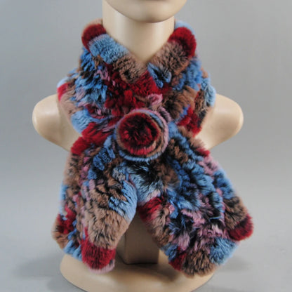 Hot Russian Women Knit Real Rex Rabbit Fur Scarf Lady Fashion Floral Rex Rabbit Fur Mufflers Hot Winter Warm Natural Fur Scarves