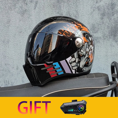 Retro motorcycle helmet Casco cruising motorcycle rider modular helmet full helmet with Bluetooth earphones included ORZ-728