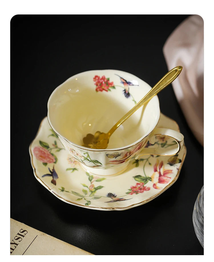 Flower and Bird Patterns Ceramic Cup&saucer Dining Table Coffee Mug Milk Cups Afternoon Tea Teacup Fruit Juice Container