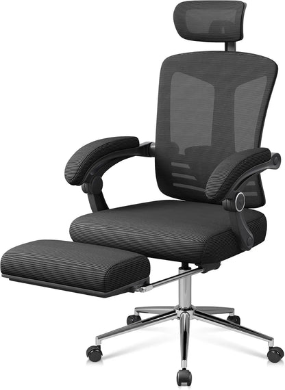 Ergonomic Mesh Office Desk Chair with Footrest, Comfrotable Big and Tall Reclining Computer Chair with Adjustable Lumbar